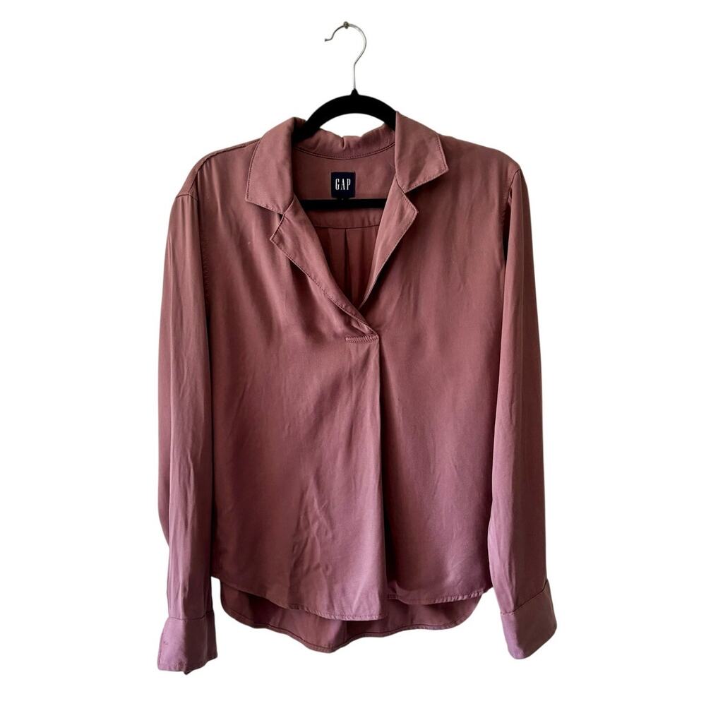 Gap Mauve Satin Long Sleeve Button Down Blouse Shirt Women's Size Small S